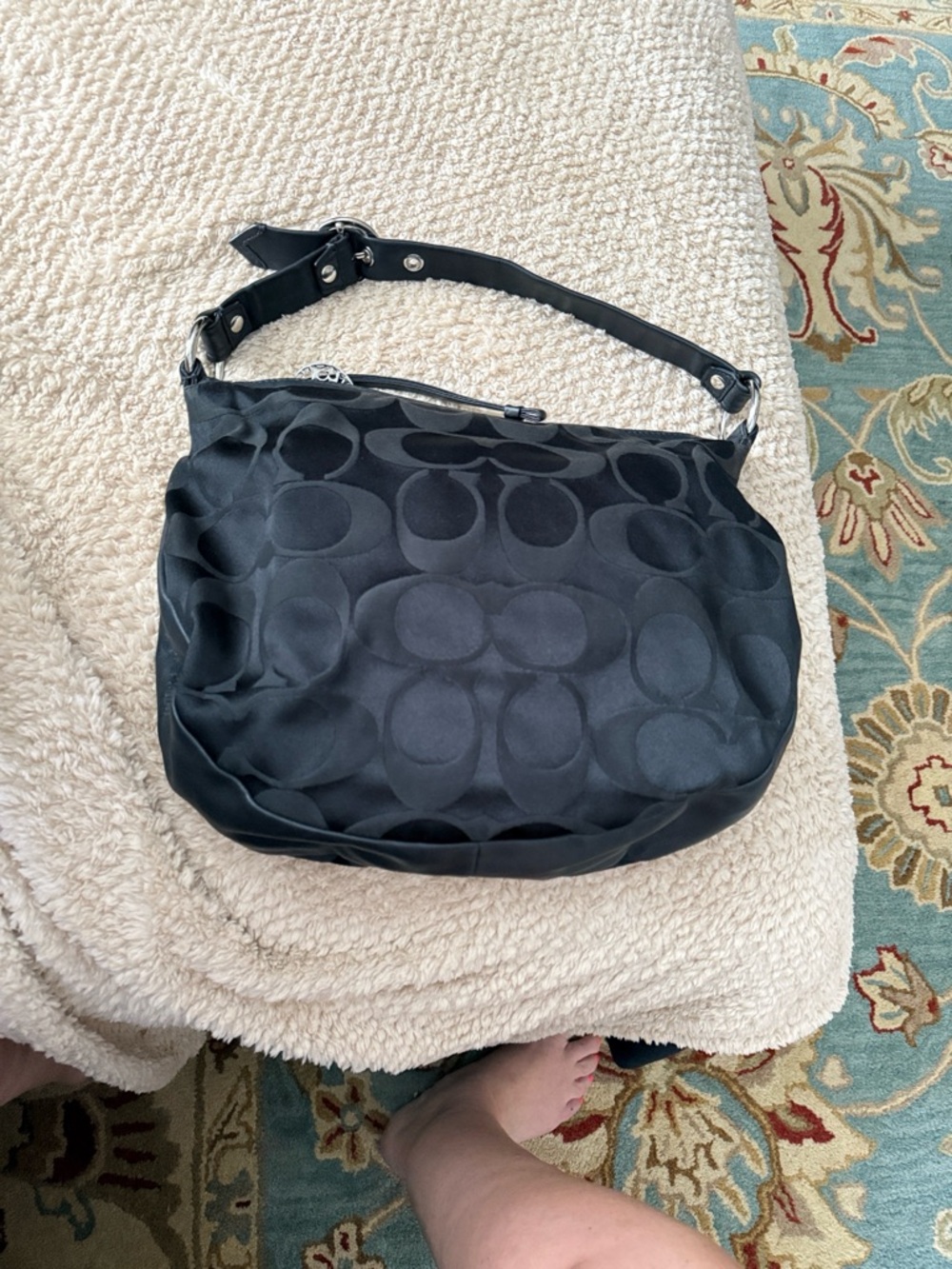 Coach Black Signature Jacquard & Leather Shoulder Hobo - Picture 9 of 10